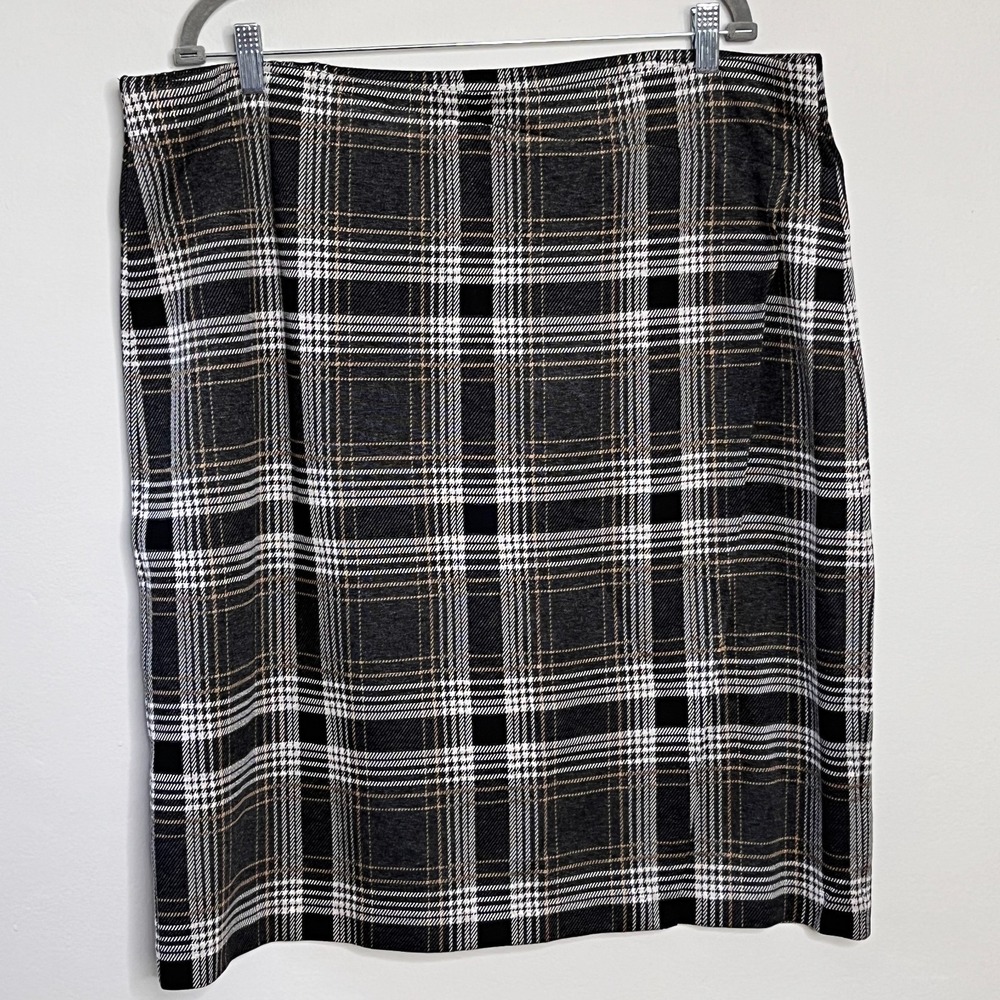 J. Jill Black, White & Brown Plaid Pencil Skirt